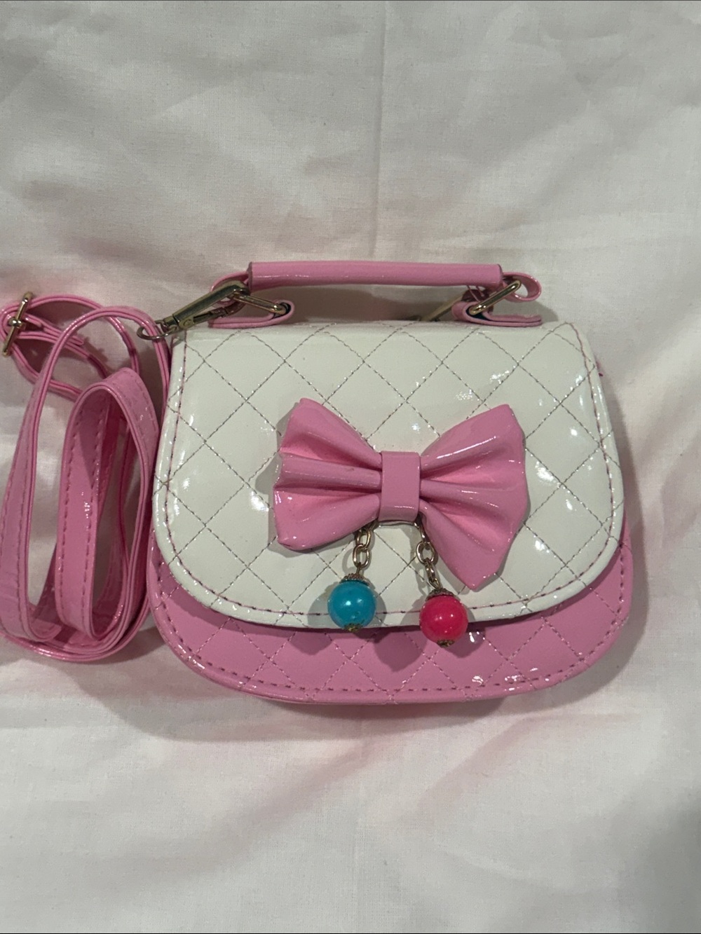 Pink and White Bow little girls Accent Crossbody Bag
